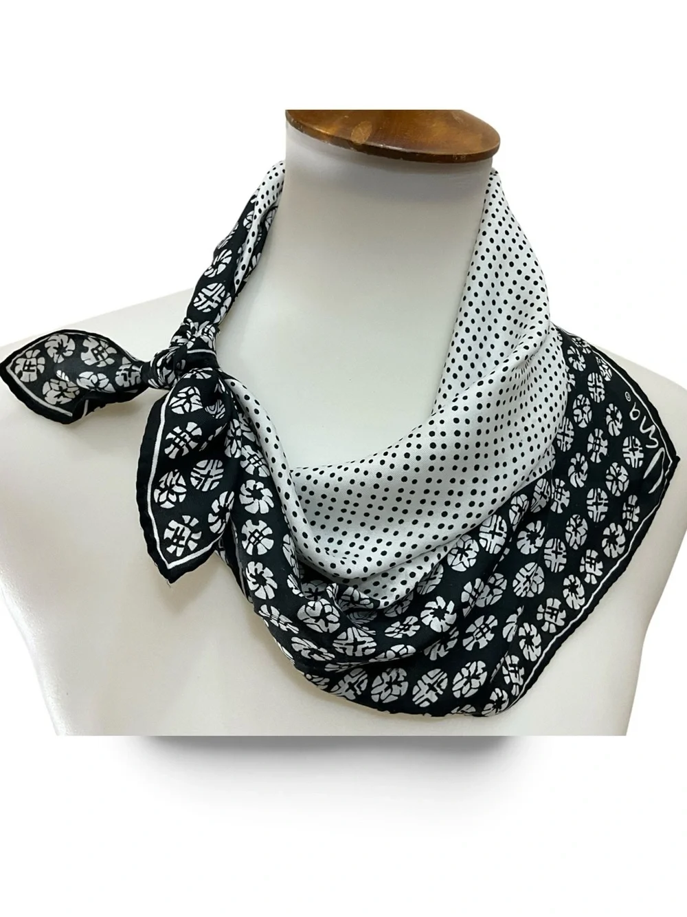 Vintage Vera Neumann Scarf Black White Rayon Silk Geometric Japan 21” Square